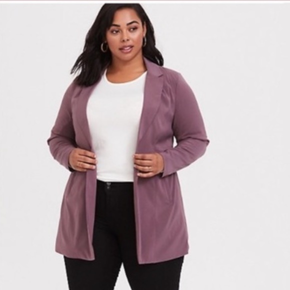 NEW PURPLE CREPE LONGLINE BLAZER - Picture 2 of 4